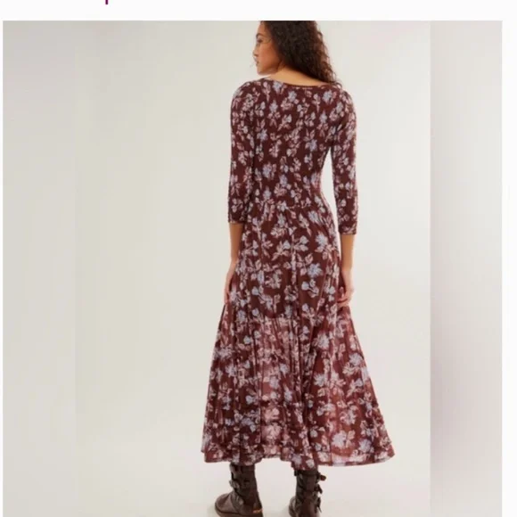 Free People Starlit Nights MIDI Dress Smocked Sheer Slip Floral Medium Med M FP - Picture 2 of 8